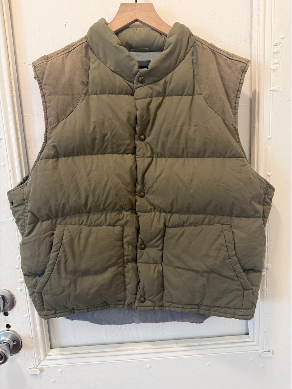 Vintage 80's GAP Down-Filled Snap Puffer Vest with Canvas Shoulder Patches